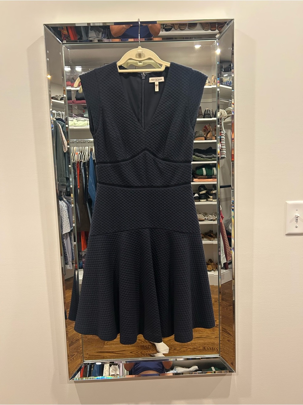 Rebecca Taylor Black Textured V-Neck Fit-and-Flare Dress